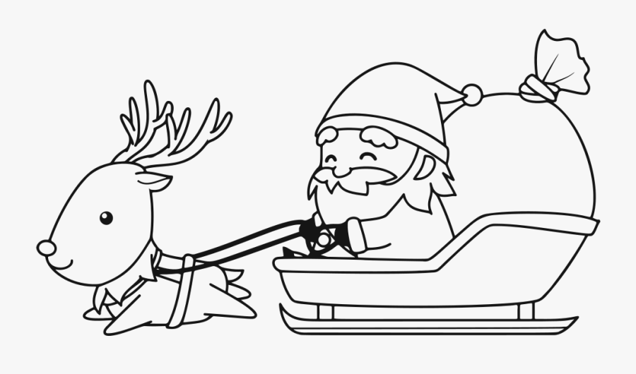 Santa With Reindeer Line Art - Santa Coloring Page, Transparent Clipart