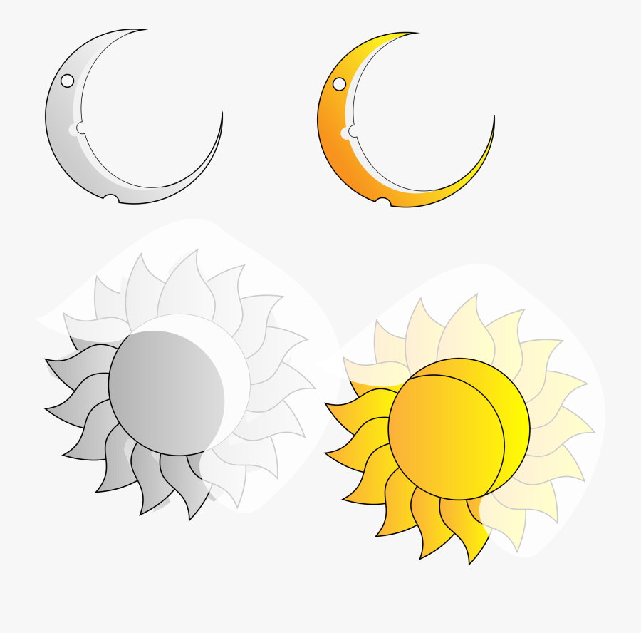 Rays And Crescent Moon And Sun - Moon, Transparent Clipart