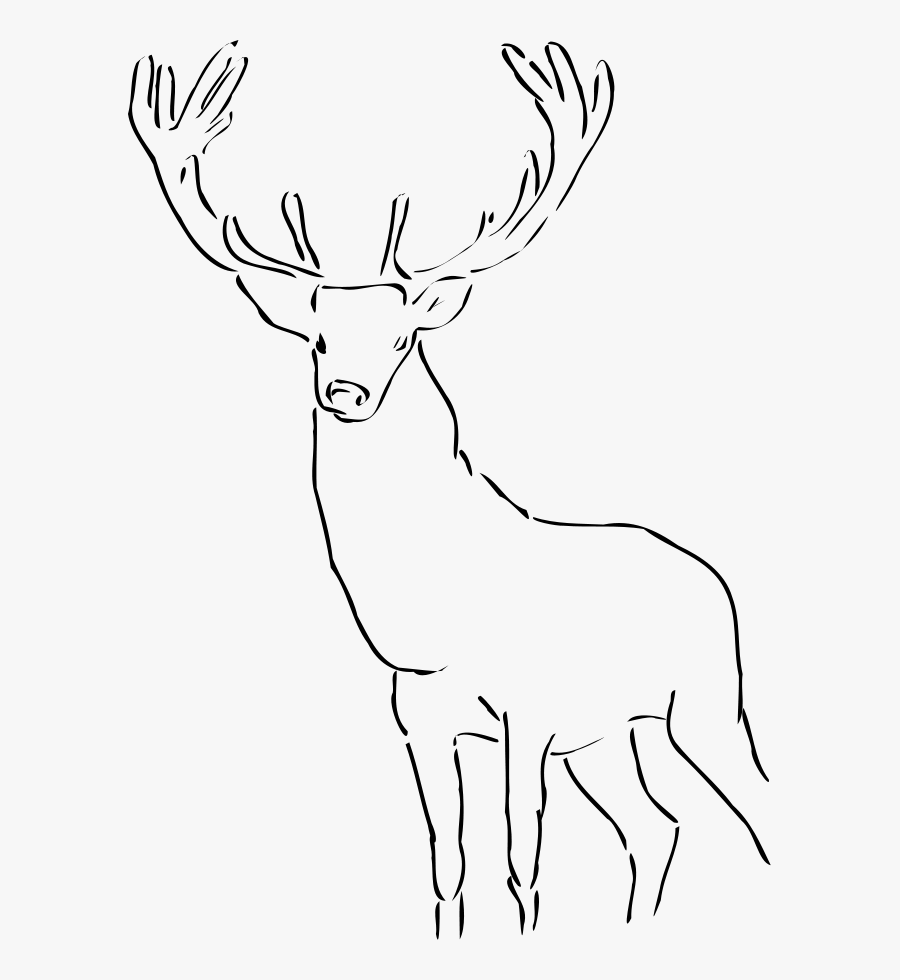Reindeer Raindeer Stag Black White Line Animal Grumbones - Stag Black And White, Transparent Clipart