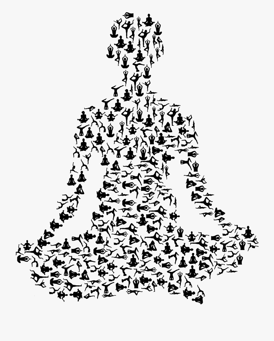 Prismatic Female Yoga Pose Silhouette Fractal Black, Transparent Clipart