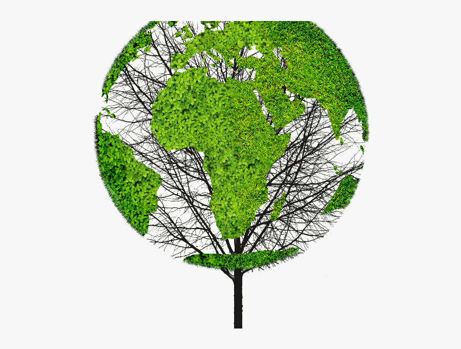 Earth World Map Green Tree Png Object For Photoshop, Transparent Clipart