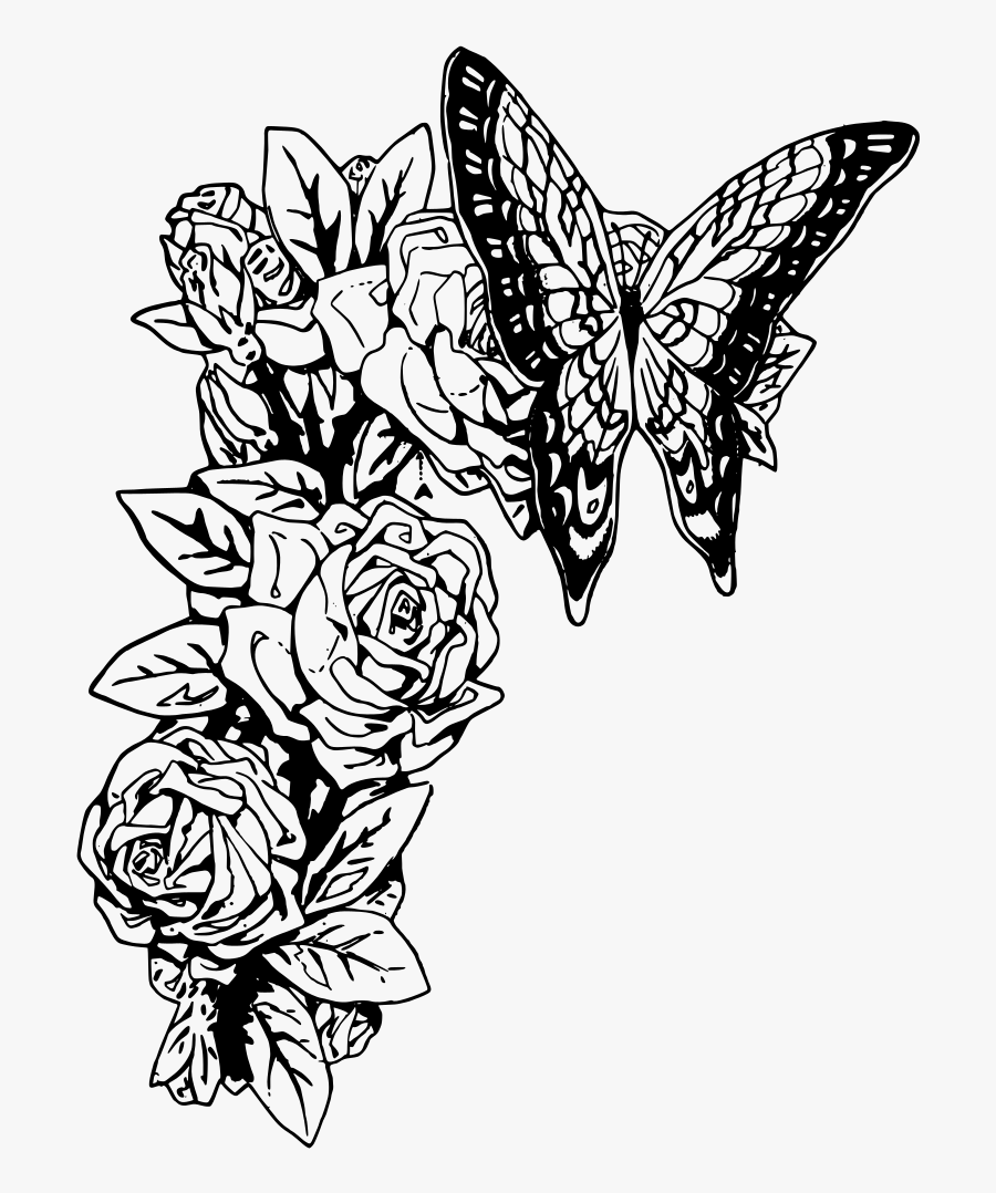 Butterfly And Roses, Transparent Clipart