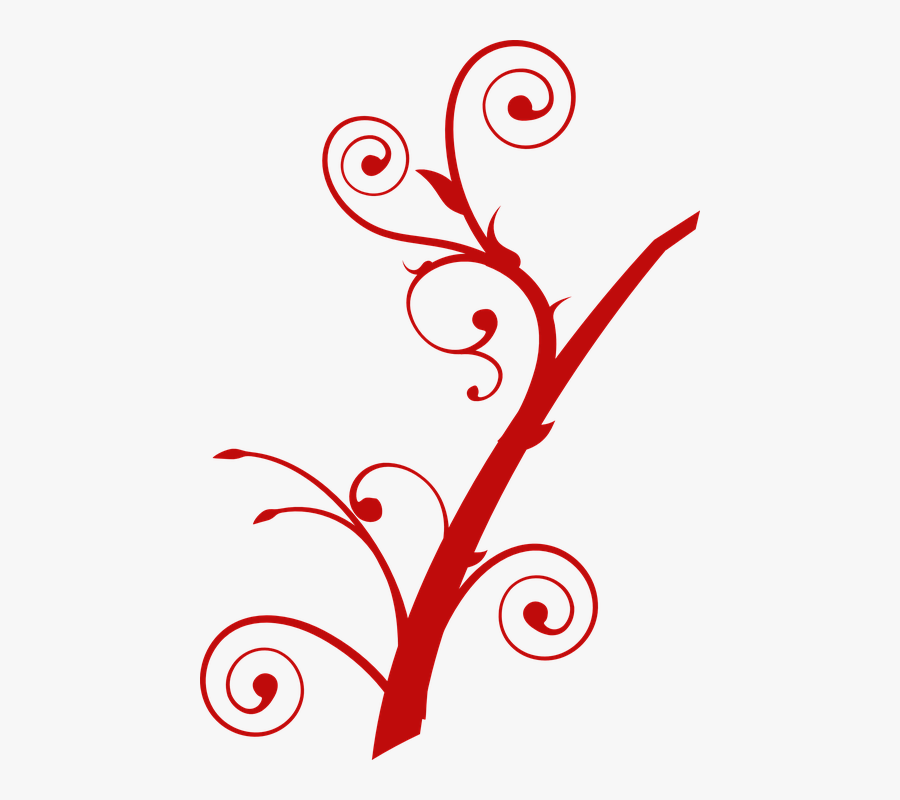Vine, Red, Floral, Plant, Ornament, Transparent Clipart