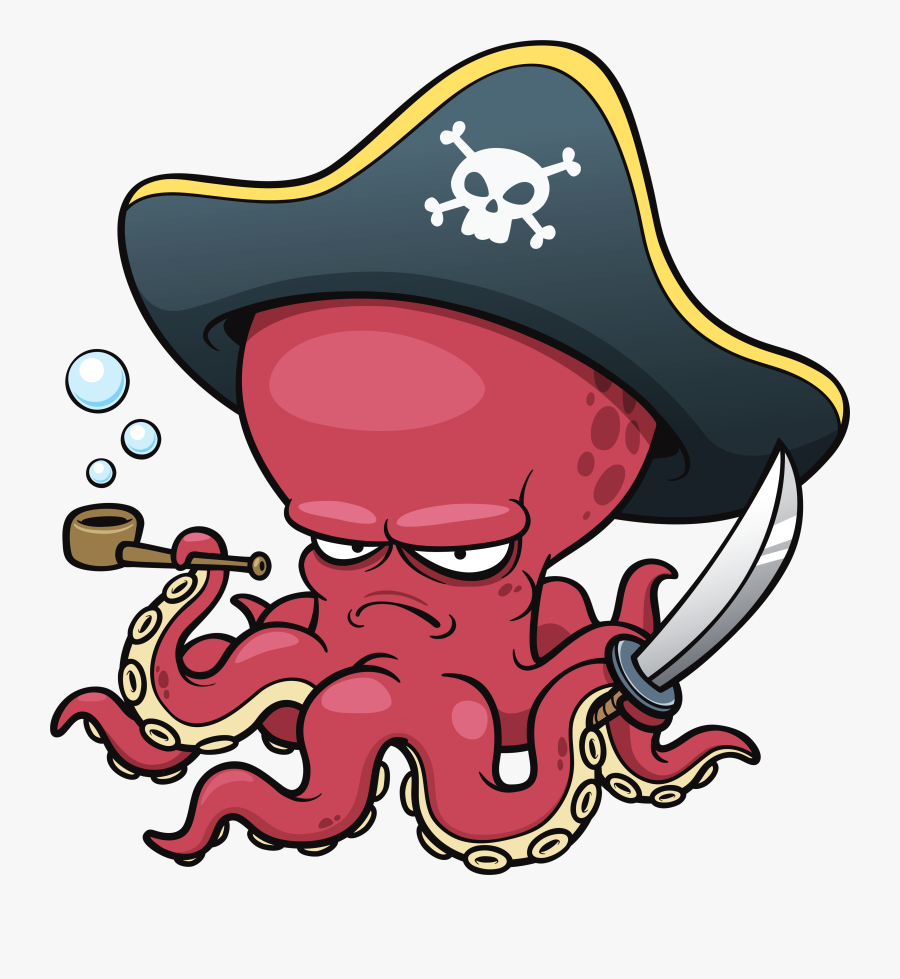 Octopus Pirate - Cartoon Octopus, Transparent Clipart