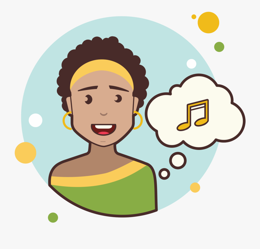 Short Curly Hair Girl Musical Notes Icon - Clipart Brown Curly Hair Girl, Transparent Clipart