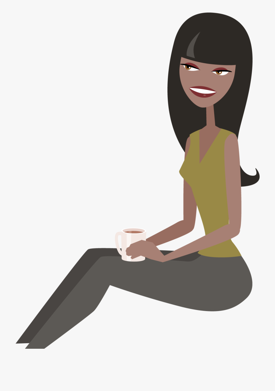 Clip Art Black Woman Drinking Coffee - Sitting, Transparent Clipart