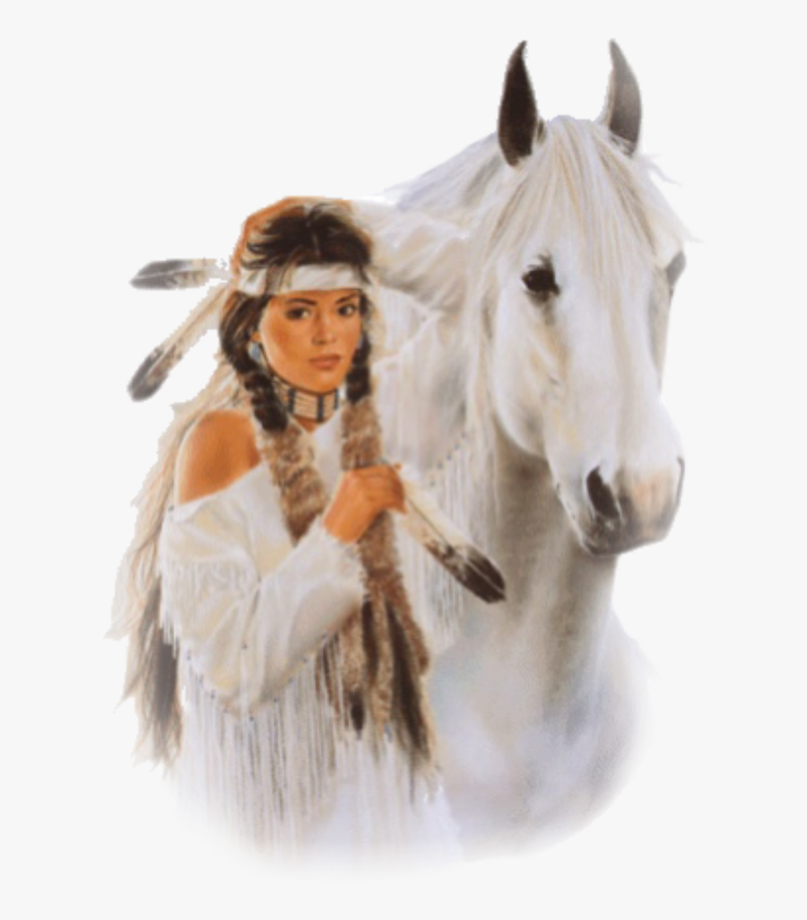 #woman #horse #indian #girl #freetoedit - Girl Indian And Horse, Transparent Clipart