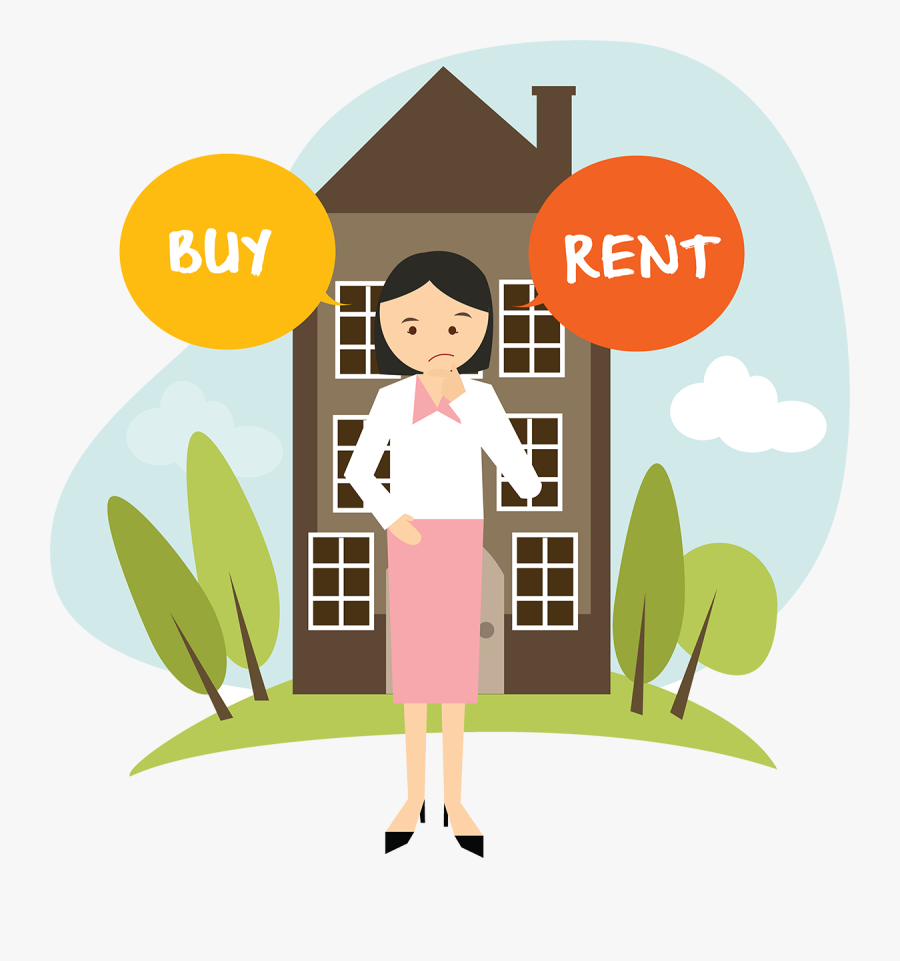 Woman Choosing Between Buying Or Renting A Home - Buying Or Renting Vector, Transparent Clipart