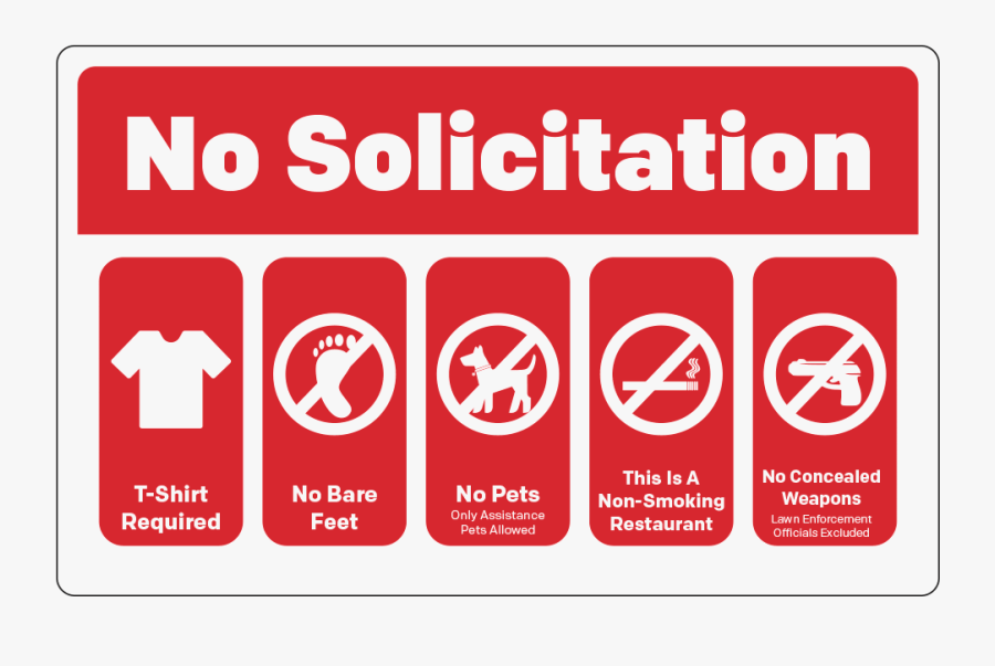 No Soliciting No Loitering Shirt Required No Bare Foot, Transparent Clipart