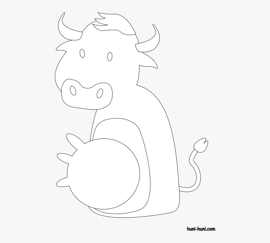 Huni Huni Flashcard Coloring Page Outline Baka Cow - Illustration, Transparent Clipart