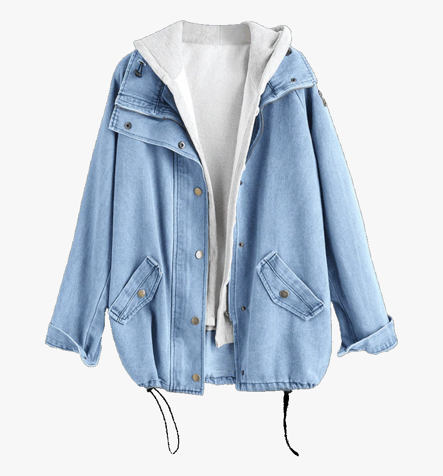 #aesthetic #denim #jacket #coat #winter #blue - Button Up Denim Jacket And Hooded Vest, Transparent Clipart