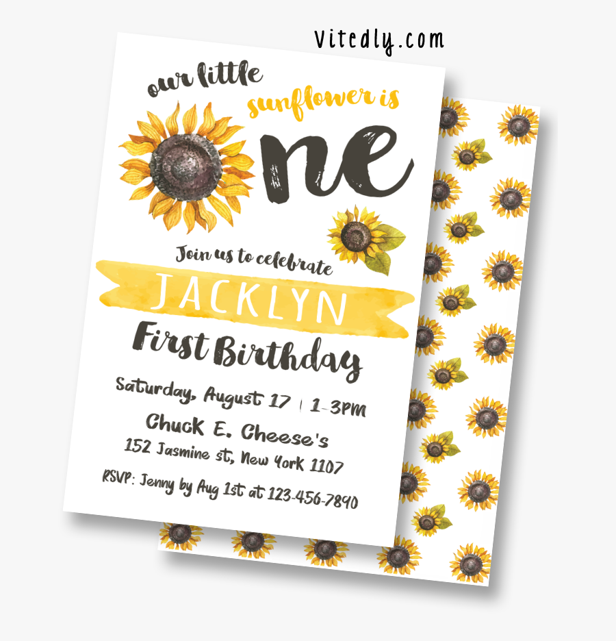 Sunflower Invitation Card 1st Birthday, Transparent Clipart