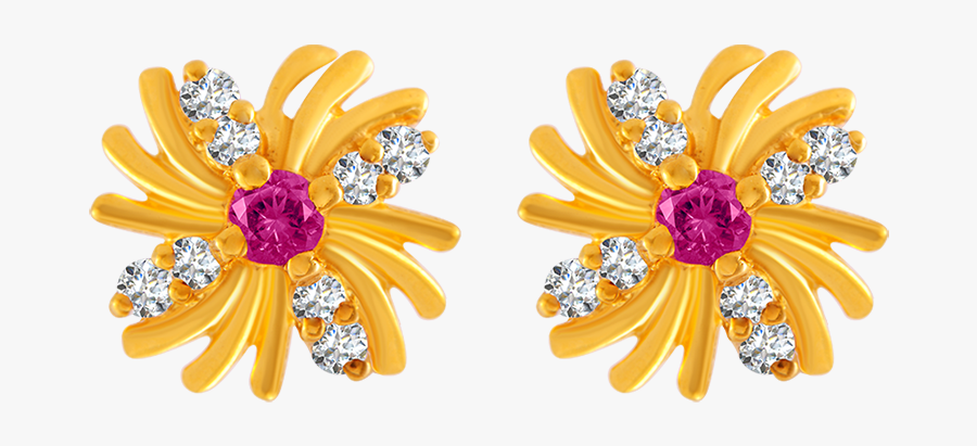 22kt Yellow Gold And American Diamond Stud Earrings - Earrings, Transparent Clipart