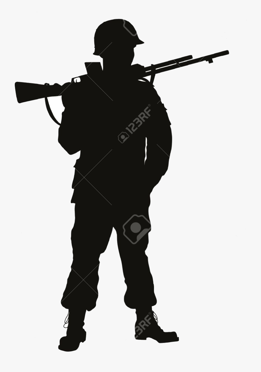 Soldier Indian Clipart Black And White Transparent - World War 2 Soldier Silhouette, Transparent Clipart