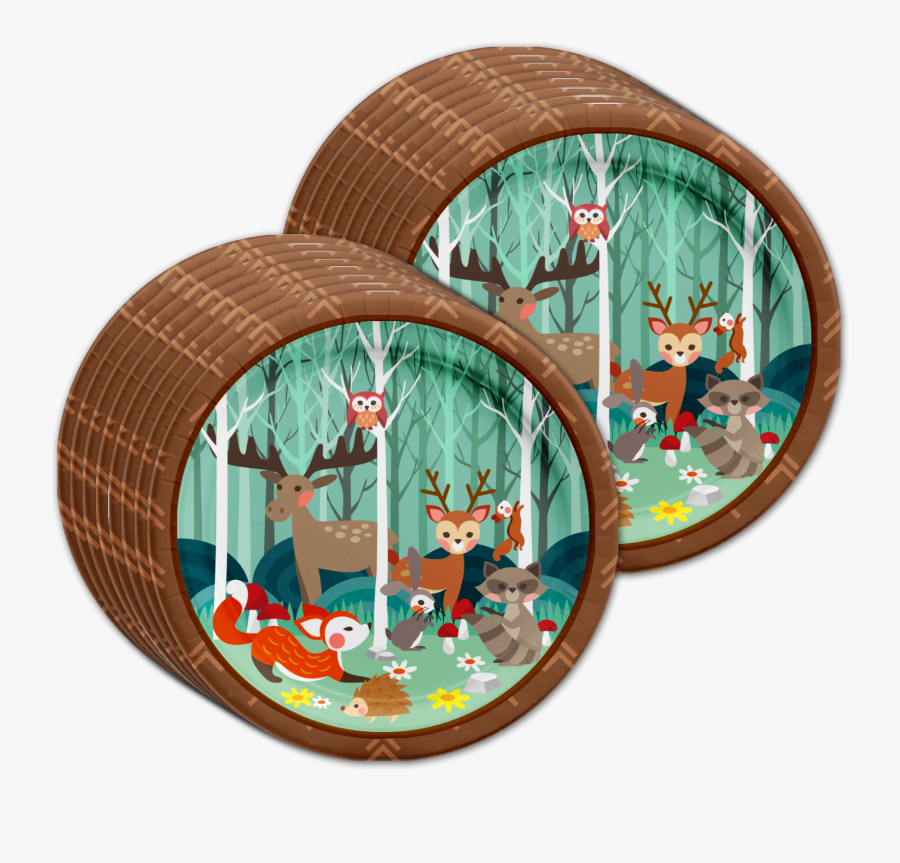 Woodland Animals Birthday Party Tableware Kit For 16 - Circle, Transparent Clipart