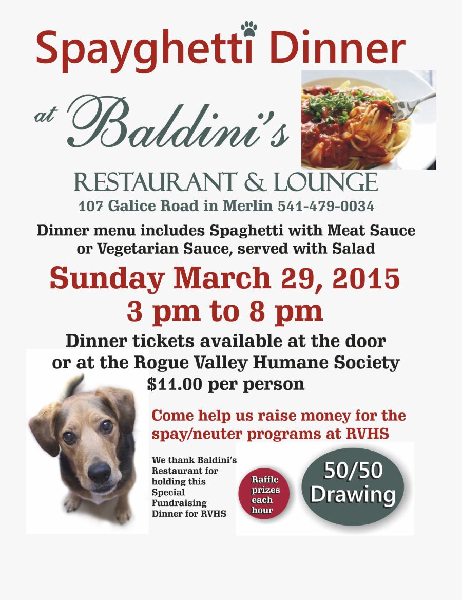 Dinner Flyer Romeo Landinez Co Ⓒ - Spay Ghetti Dinner, Transparent Clipart