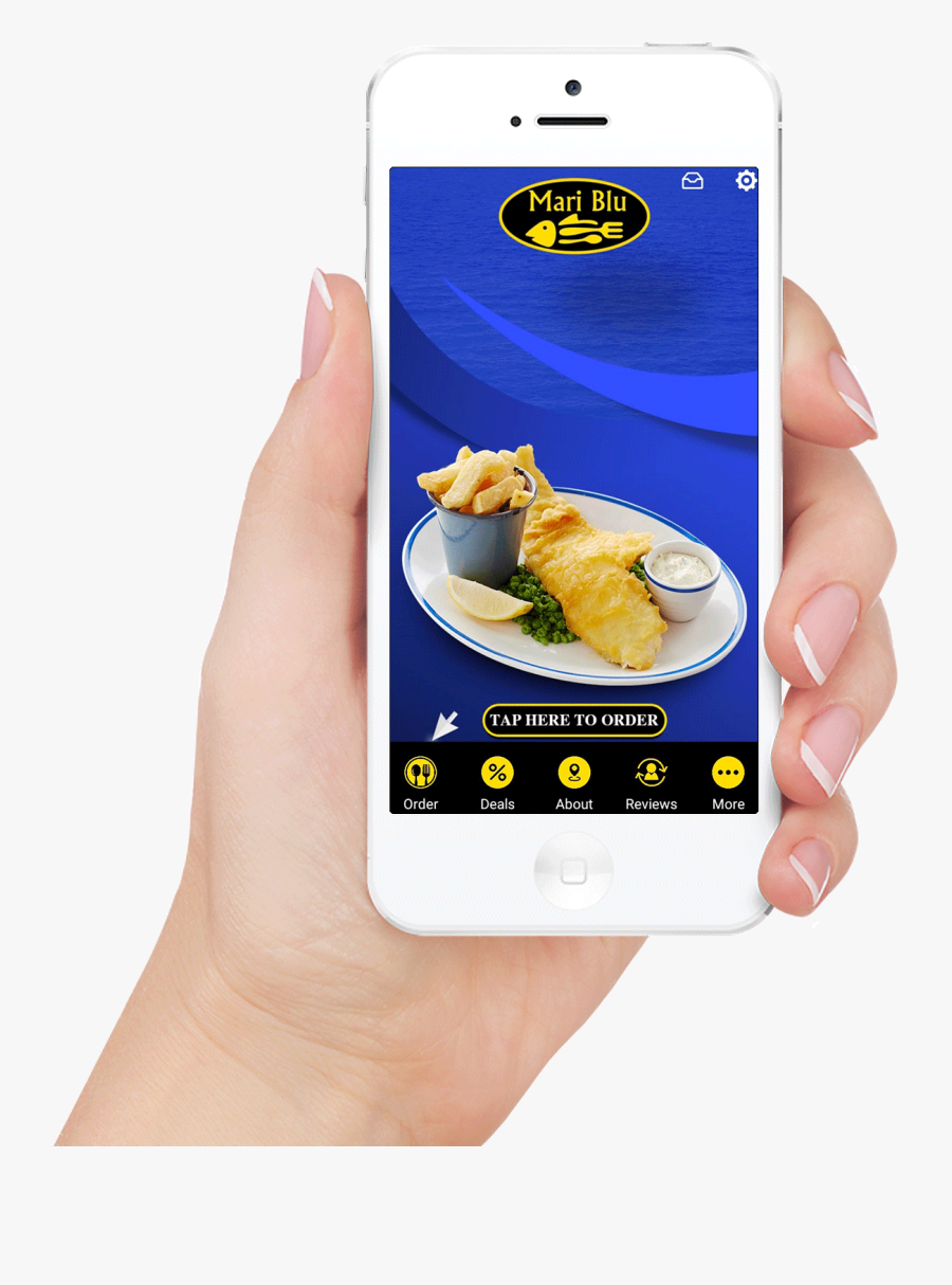 Mariblu Fish & Chips Takeaway - White Iphone Hand Png, Transparent Clipart