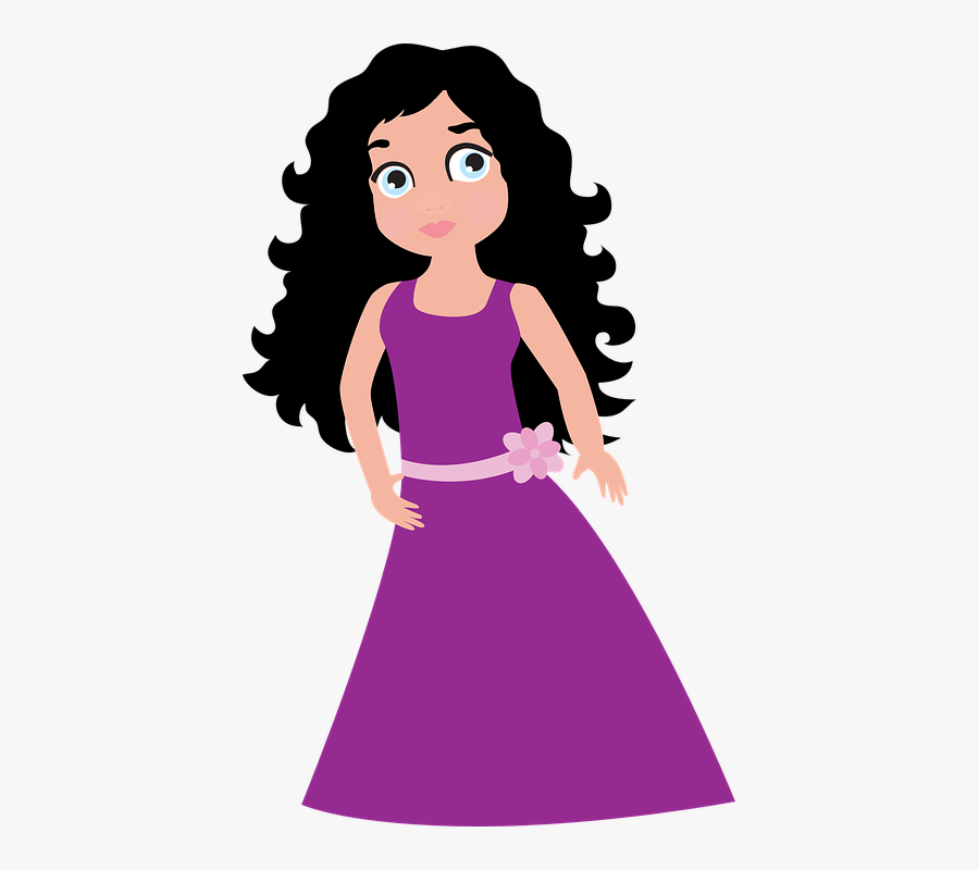 Brunette Girl Princess Dress Ball Beautiful Love - Woman Drawing For Kids, Transparent Clipart