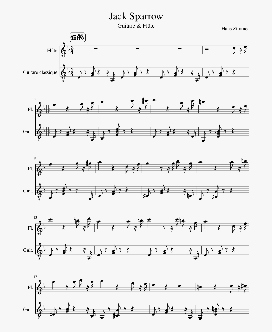 Jack Sparrow Sheet Music Composed By Hans Zimmer - Summertime Jazz Clarinet Duet, Transparent Clipart