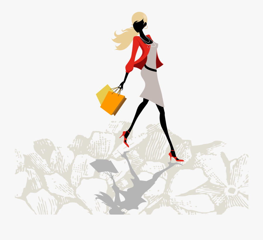Fashion Euclidean Vector Illustration - Women With Shopping Bags, Transparent Clipart