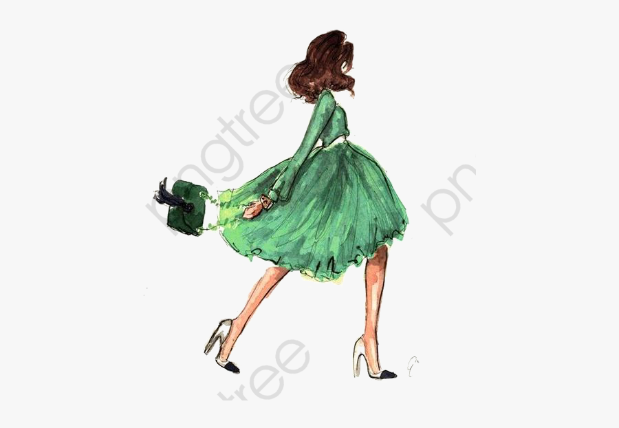 Watercolor Fashion Woman Clipart - Mujer Moda Acuarela, Transparent Clipart