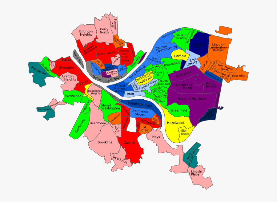 City Clipart Gentrification - Pittsburgh Neighborhoods Map, Transparent Clipart