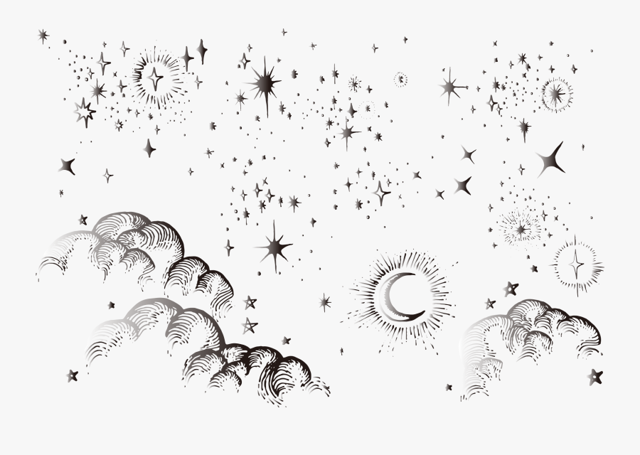 Clip Art Moon And Clouds Drawing - Moon And Stars Png, Transparent Clipart