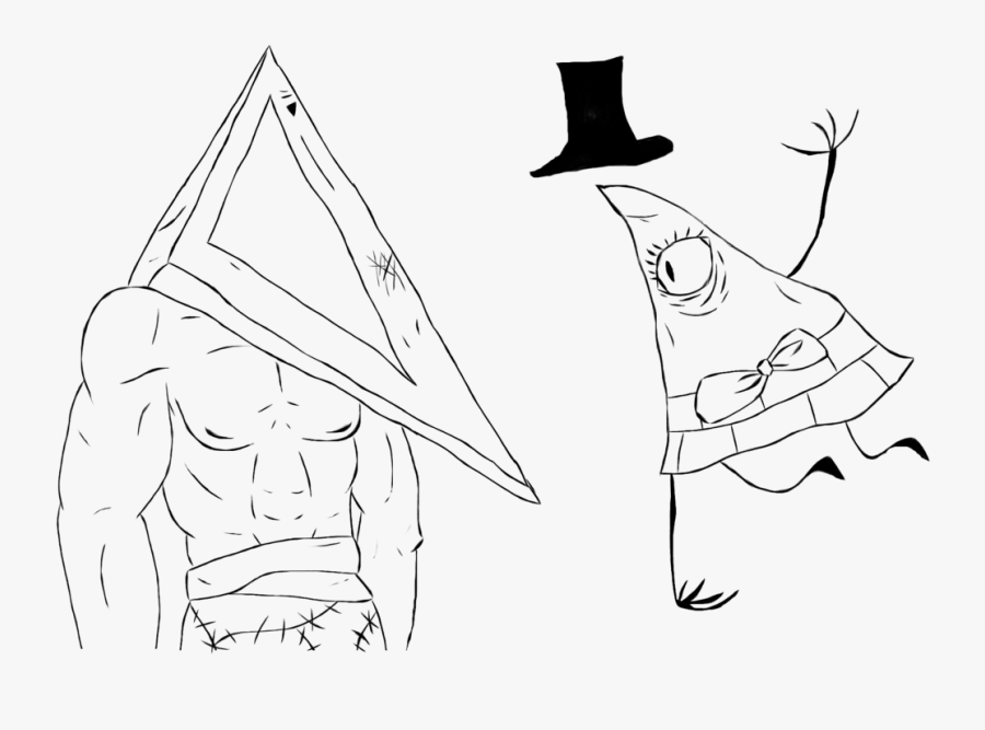 Pyramid Head And Bill Cipher Lineart By Ladyevel - Line Art, Transparent Clipart