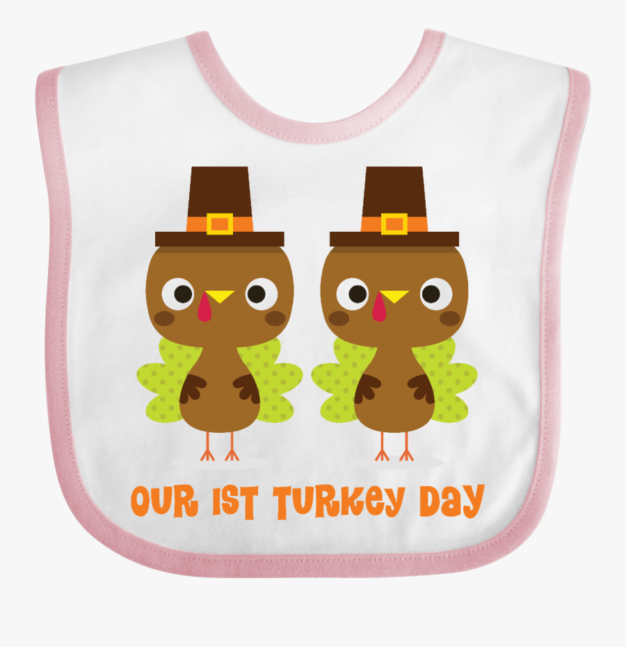 Twins 1st Thanksgiving Turkey Baby Bib White And Pink - Cartoon, Transparent Clipart