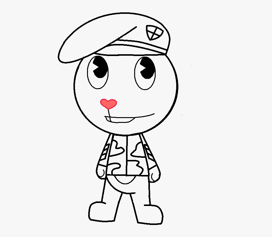 Htf=happy Tree Friends Lineart With Military Shall, Transparent Clipart
