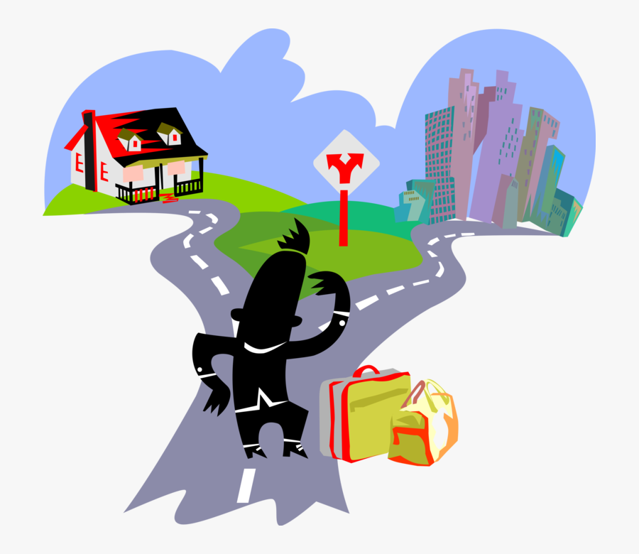 Vector Illustration Of Man With Luggage At Fork In - Bifurcação Png, Transparent Clipart