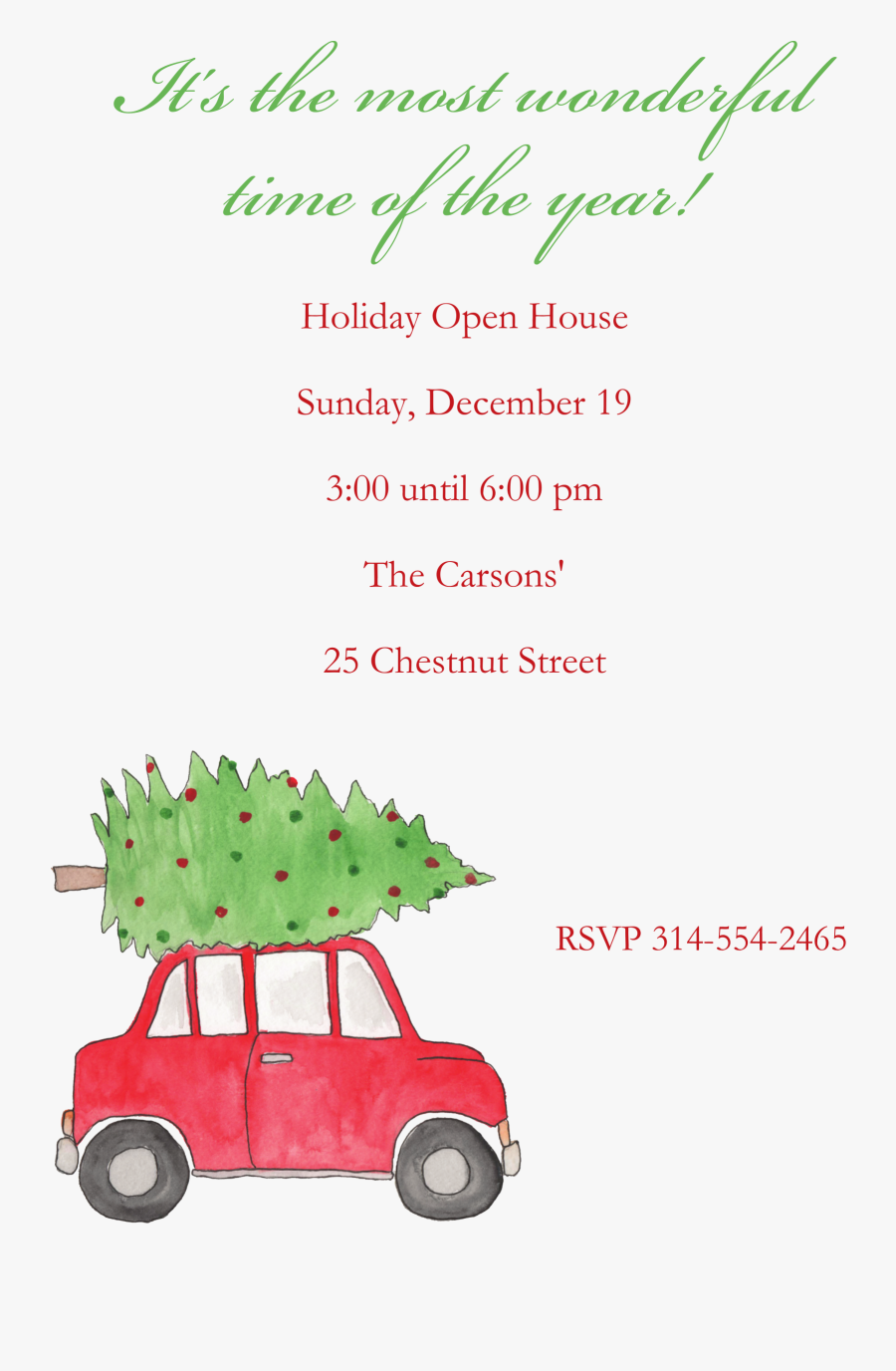 Car With Tree Christmas Open House Party Invitations - Christmas Card, Transparent Clipart