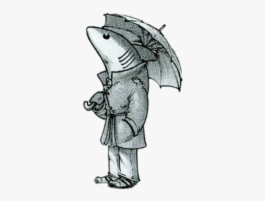 #shark #umbrella #silver #blackandgrey #animals #fish - Shark With Umbrella, Transparent Clipart