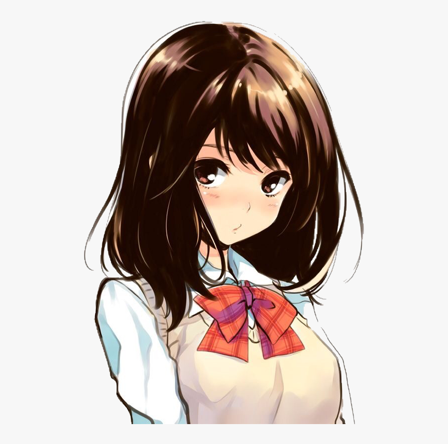 Anime - ) - Short Brown Haired Anime Girl (613x866) - Cute Brunette Anime Girl, Transparent Clipart