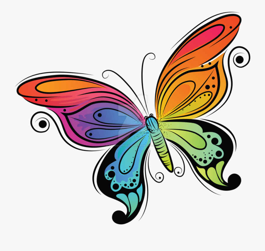 Rainbow Butterfly Clipart Cute - Easy Colorful Butterfly Drawing, Transparent Clipart