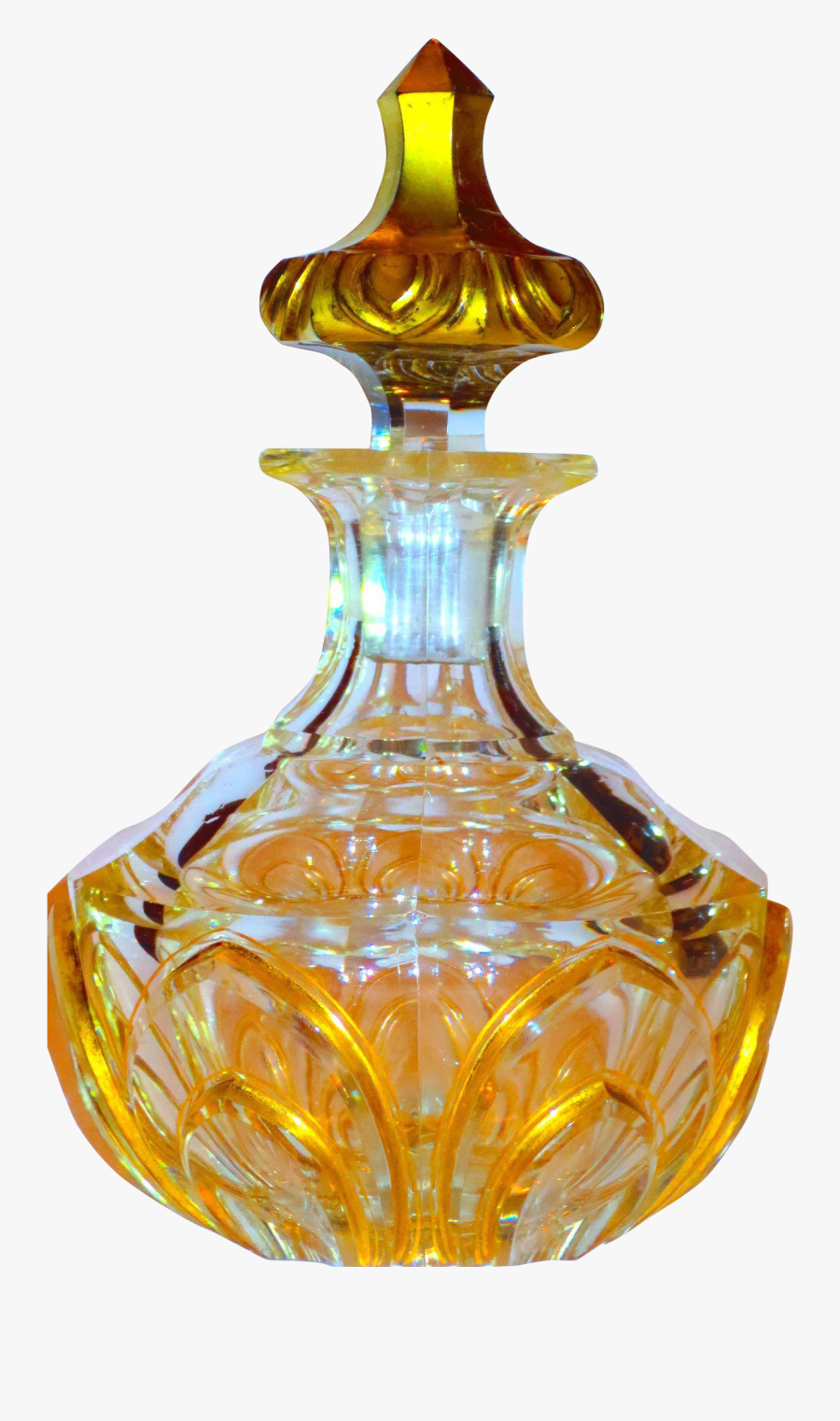 Fine French Bohemian Large Cut Glass Gilt Perfume Bottle - Perfume Glass Bottles Png, Transparent Clipart