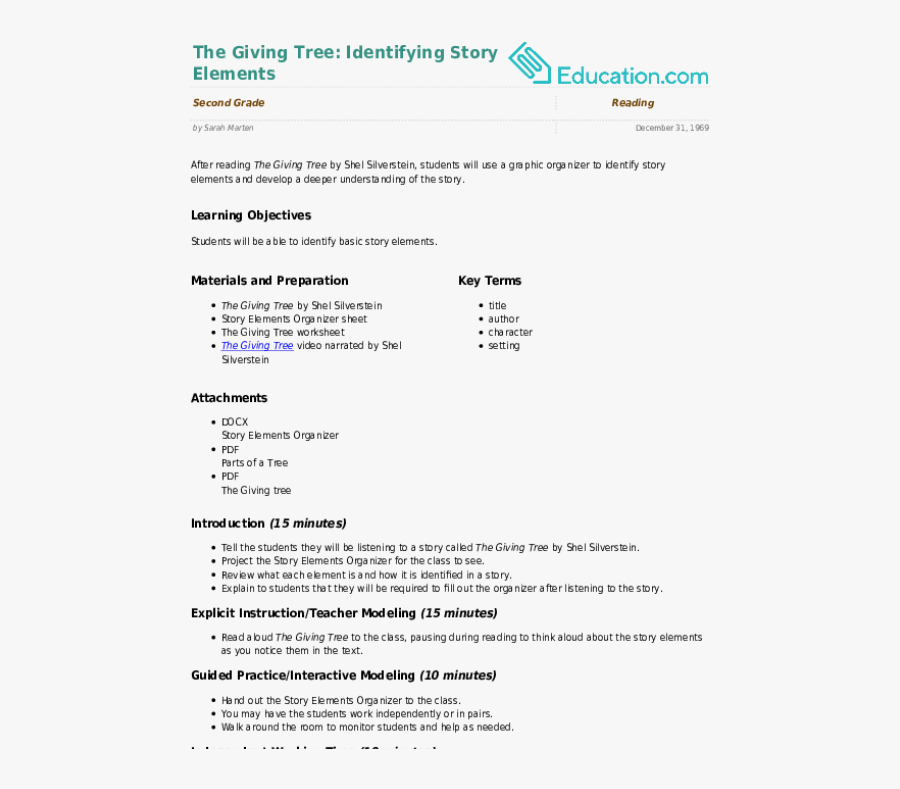 The Giving Tree - My Body Lesson Plan, Transparent Clipart