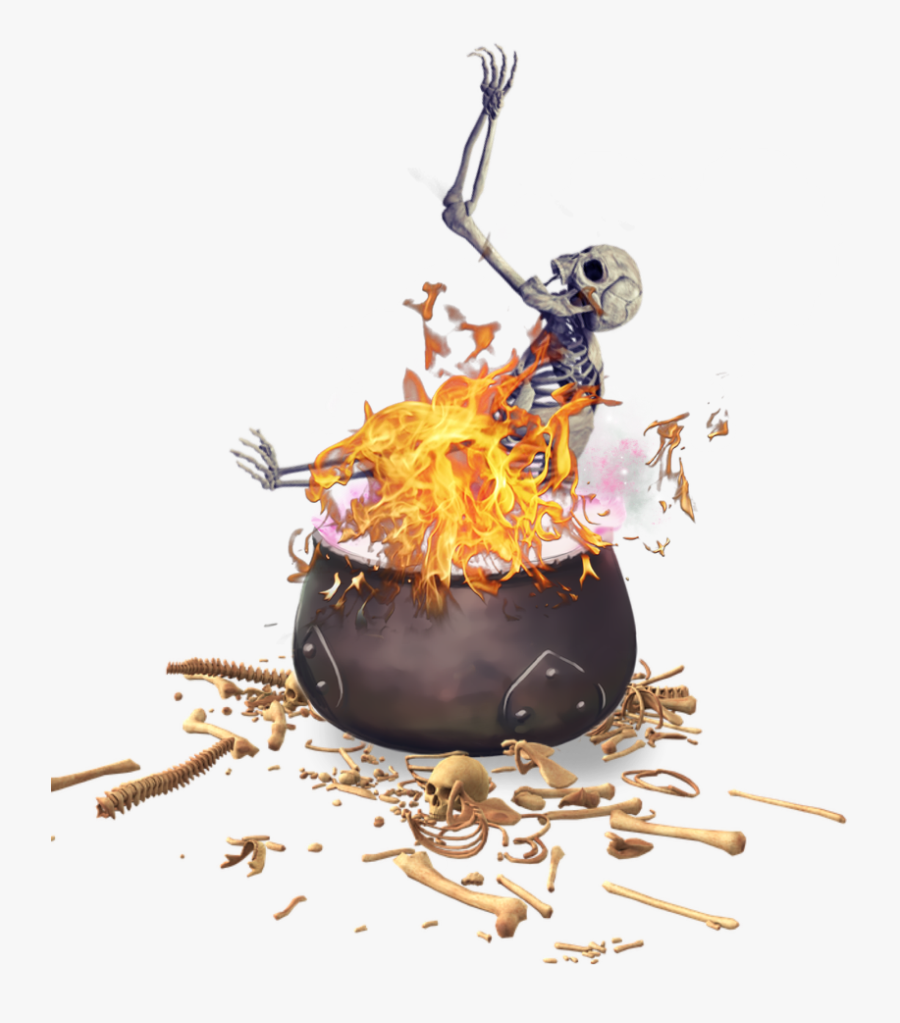 #ftestickers #cauldron #skeleton #flame #fire #smoke - Bone, Transparent Clipart