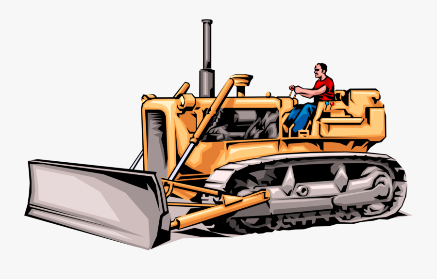 Vector Illustration Of Man Drives Construction Heavy - Bulldozer Driver Clipart, Transparent Clipart