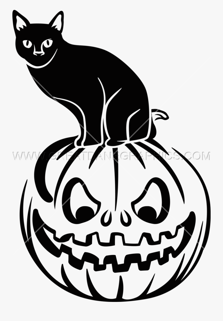 Cat Clipart Tshirt - Black And White Pumpkin And Cat Clip Art, Transparent Clipart