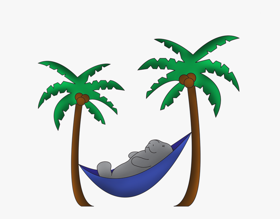 Manatee In A Hammock With 2 Palm Trees Made In Illustrator, Transparent Clipart