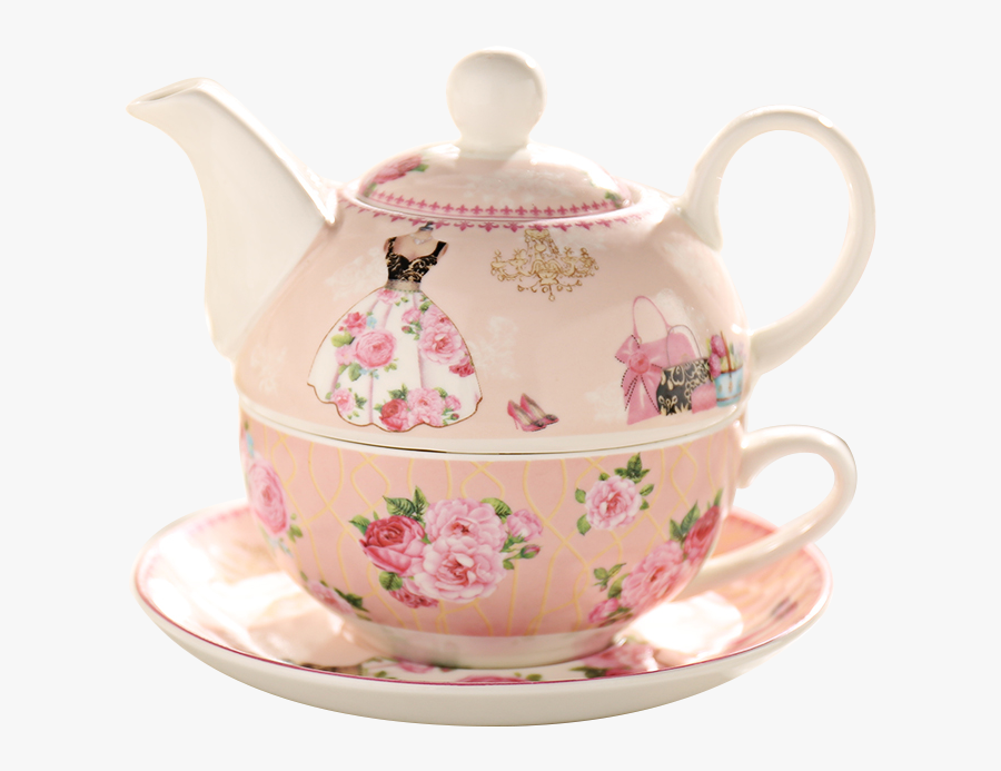 Pink China Teapot, Ceramic Tea Cup Sets With Beautiful - Porselen Demlik Seti, Transparent Clipart