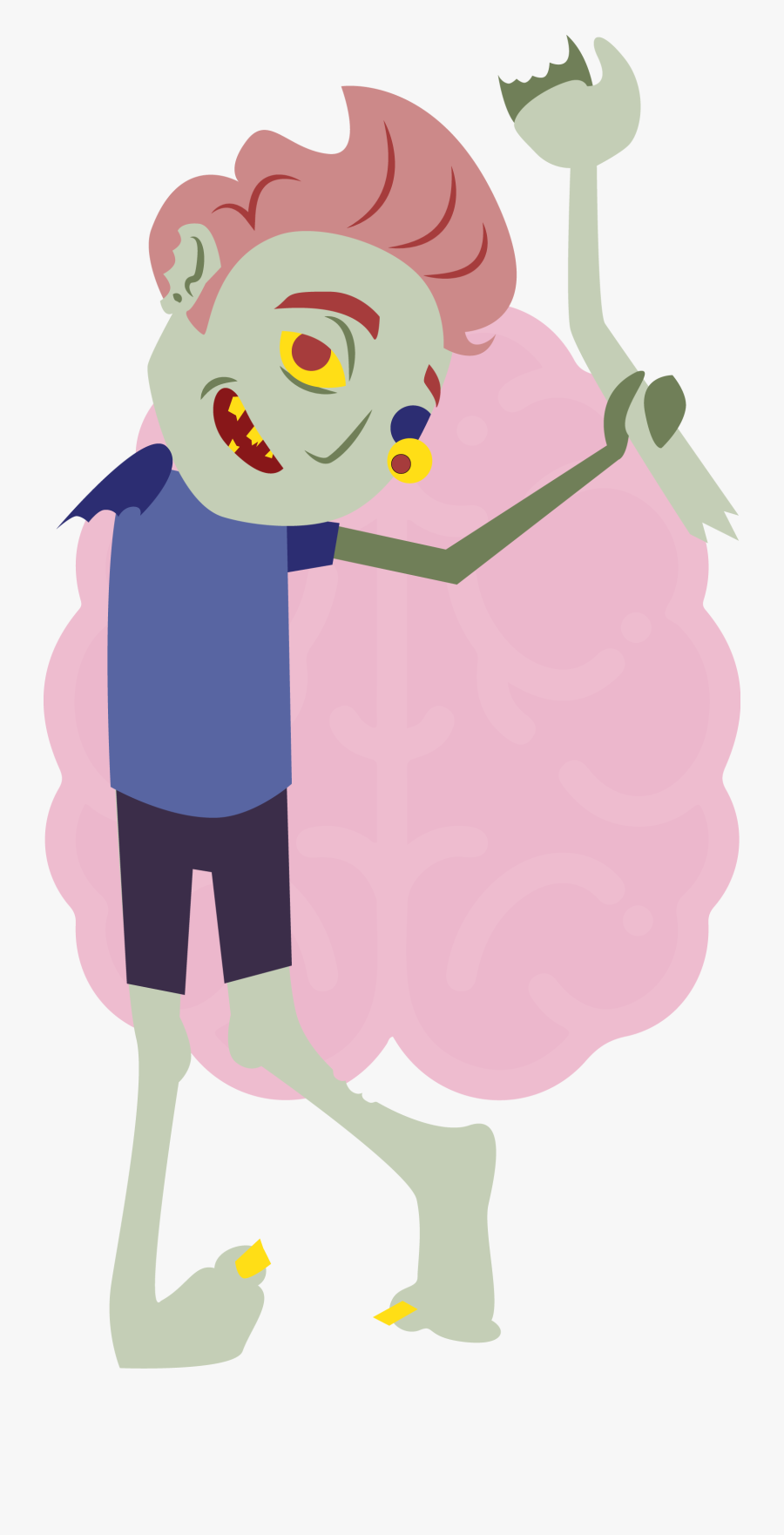 Green Zombie Waving His Right Arm Around With His Left - Cartoon, Transparent Clipart