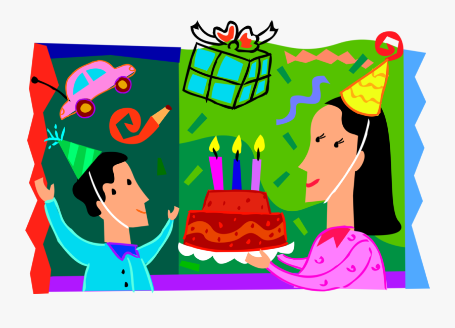 Vector Illustration Of Mother Surprises Son With Birthday - Illustration, Transparent Clipart