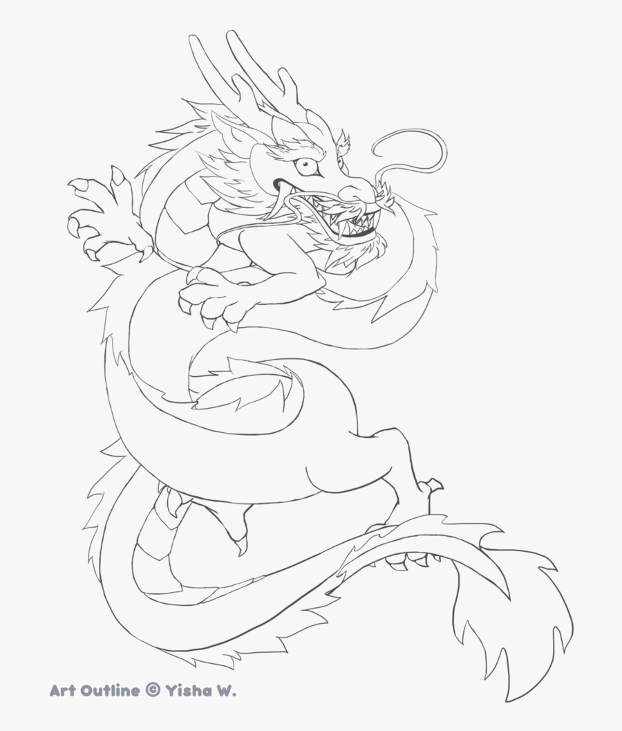 Head Chinese By Hellopandagirl - Chinese Dragon Outline, Transparent Clipart