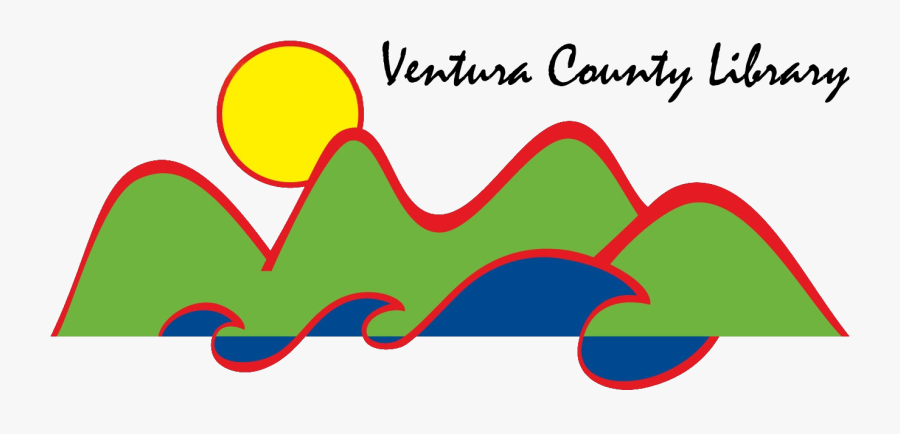 Ventura County Library Logo, Green Rolling Hills, Blue, Transparent Clipart