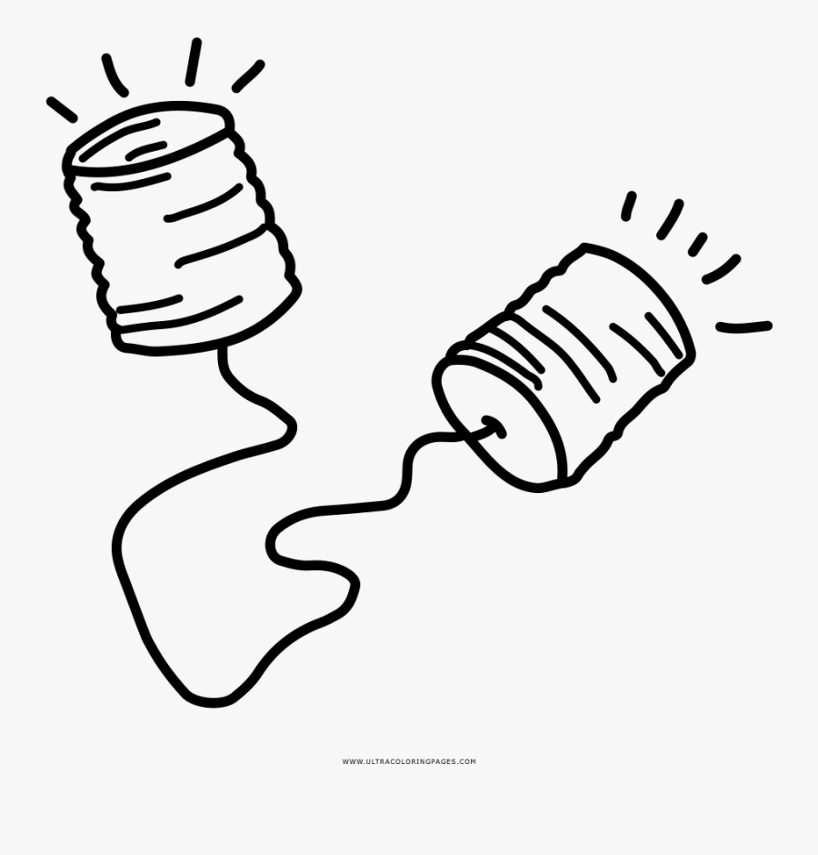Tin Can Phone Coloring Page - Tin Can Communication Drawing, Transparent Clipart