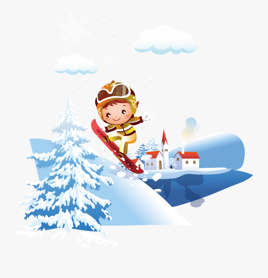 Skis Clipart Snowman Skiing - Invierno Animado Png, Transparent Clipart
