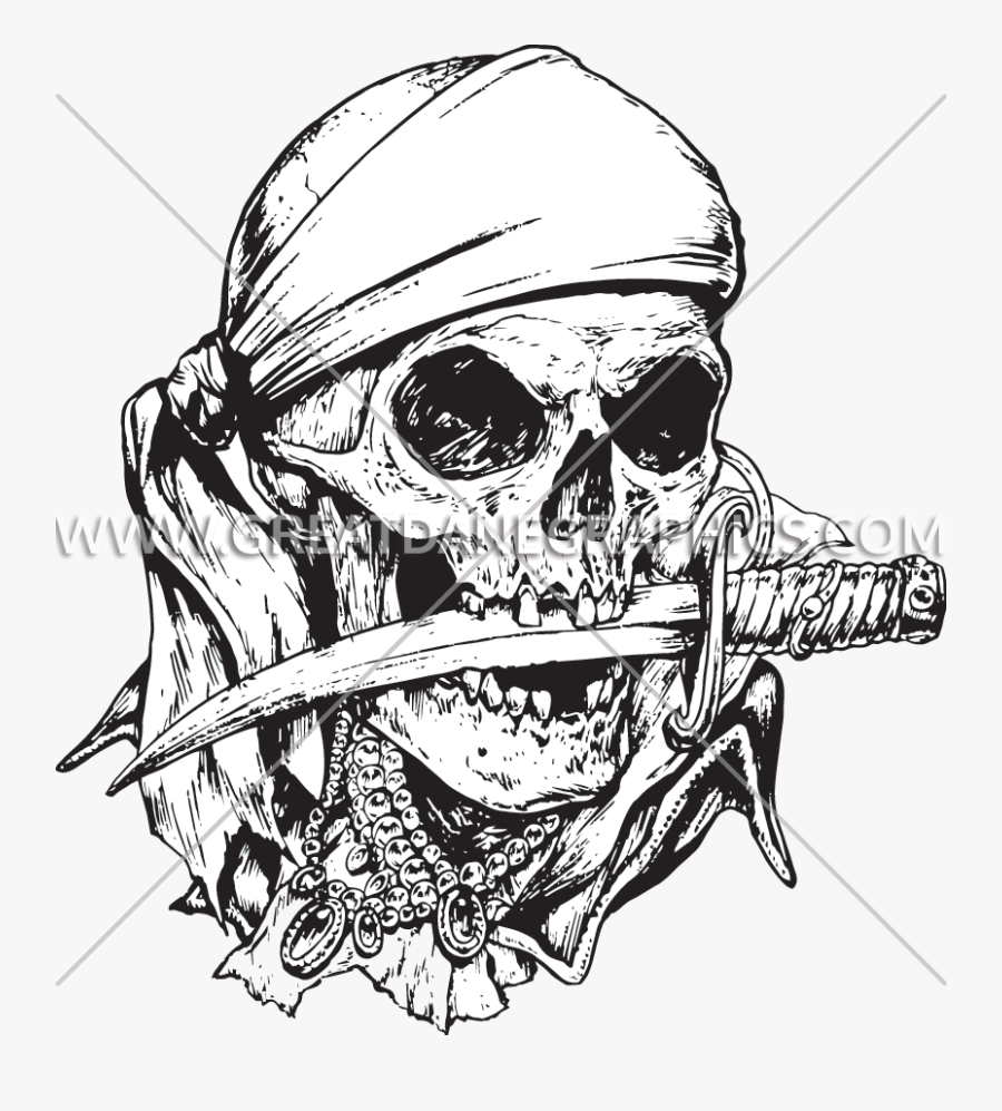 Knife Production Ready Artwork - Pirate Skull With Knife, Transparent Clipart