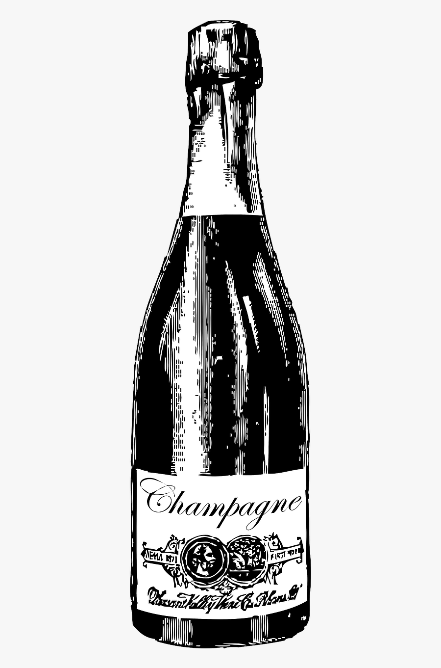 Champagne Bottle Liquor Free Picture - Champagne Black And White, Transparent Clipart